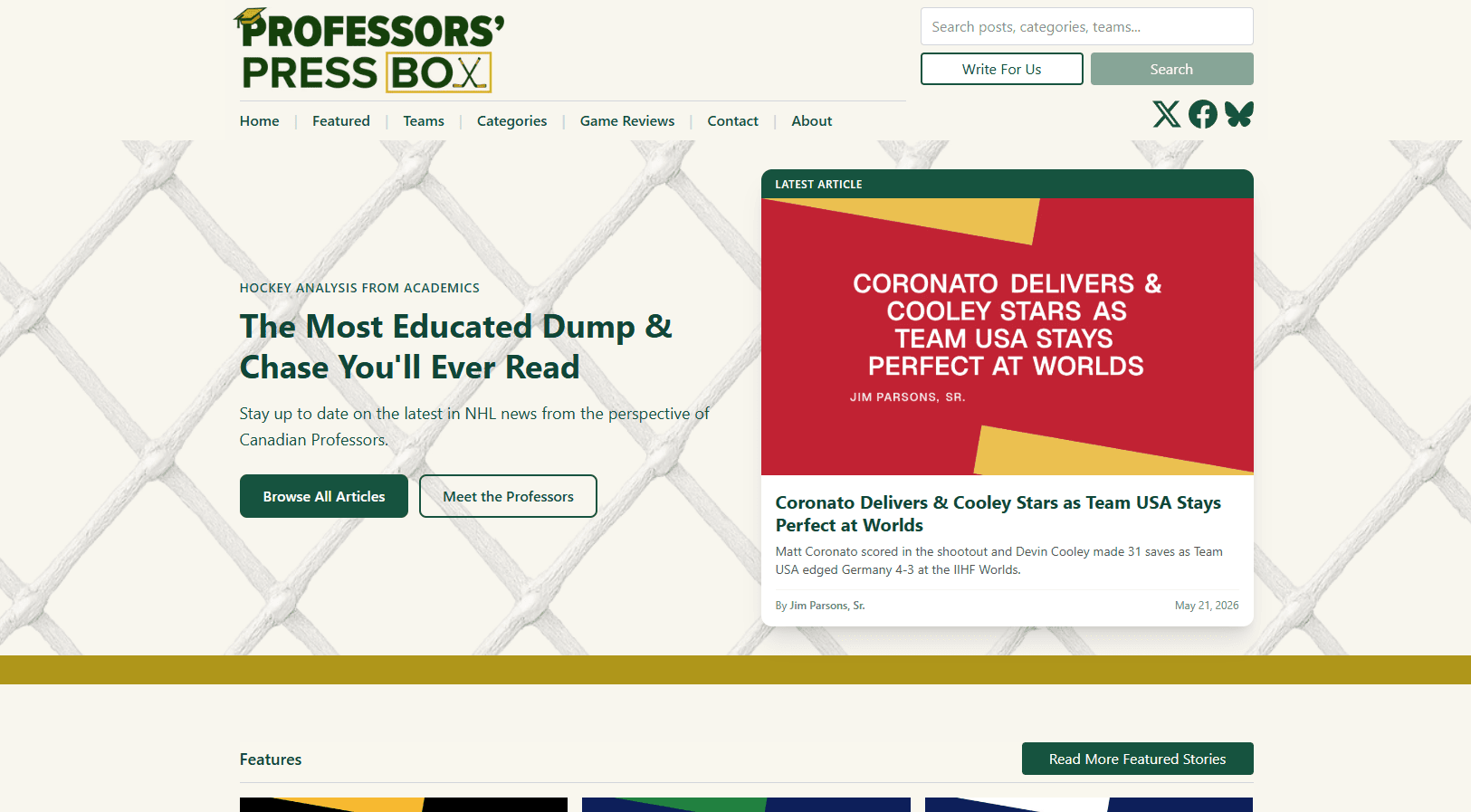 Professor's Press Box website screenshot